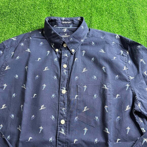 American Eagle Long Sleeve Button Down Seriously Soft Blue Skier Shirt Size S - Picture 5 of 11